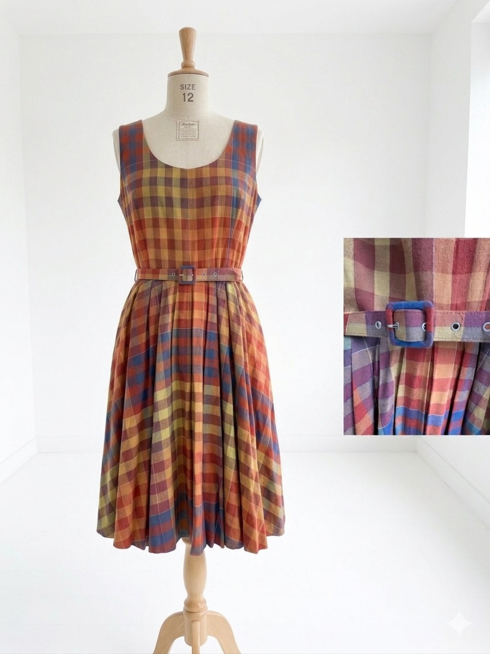VTG  Basco Barneys NY Plaid Sleeveless Midi Dress in Multi 12 Coastal Grandma